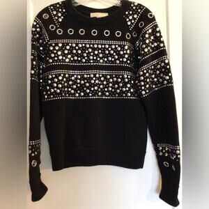 MICHAEL KORS Cotton BLACK Studded Sweater Pullover Top SIZE XS